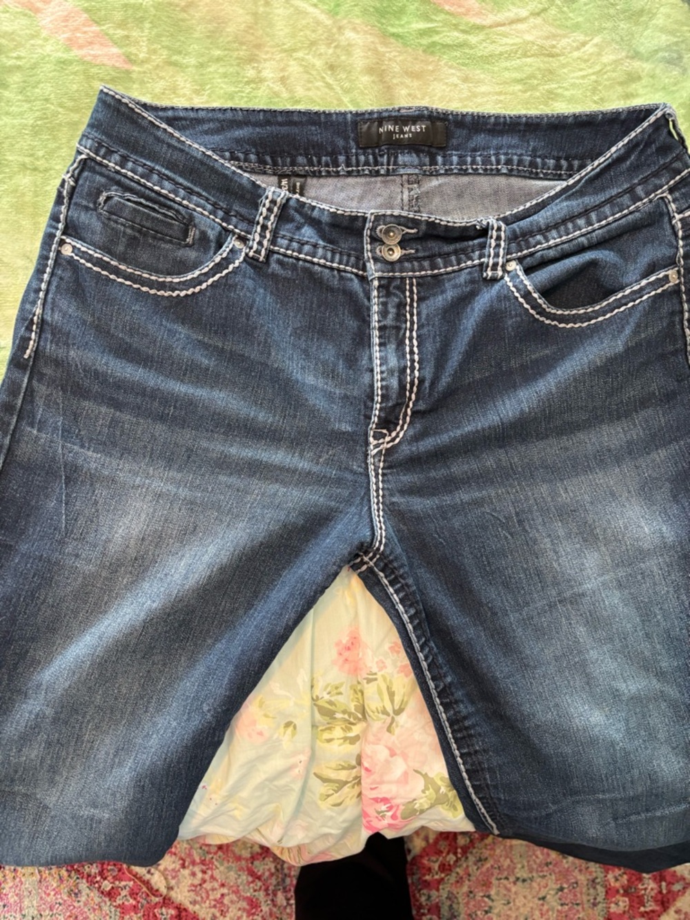 Nine West Dark Blue Bootcut Jeans with Contrast Stitching
